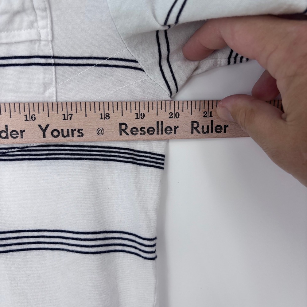 Billy Reid Polo Shirt Mens Medium White Navy Striped Cotton Pocket Cropped Fit - Picture 4 of 10